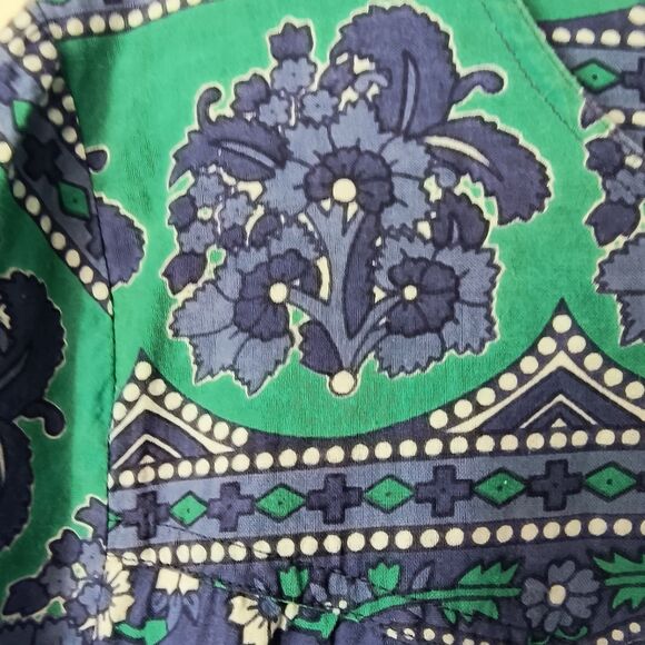 Vermont Country Store Dress L Blue Green Floral Tiered Midi Cotton Boho Mumu - Picture 4 of 15